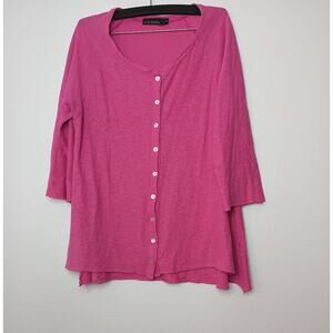 Cut Loose Vibrant Pink Button-Down Shirt Cardigan Linen Blend Flowy Lightweight